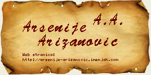 Arsenije Arizanović vizit kartica